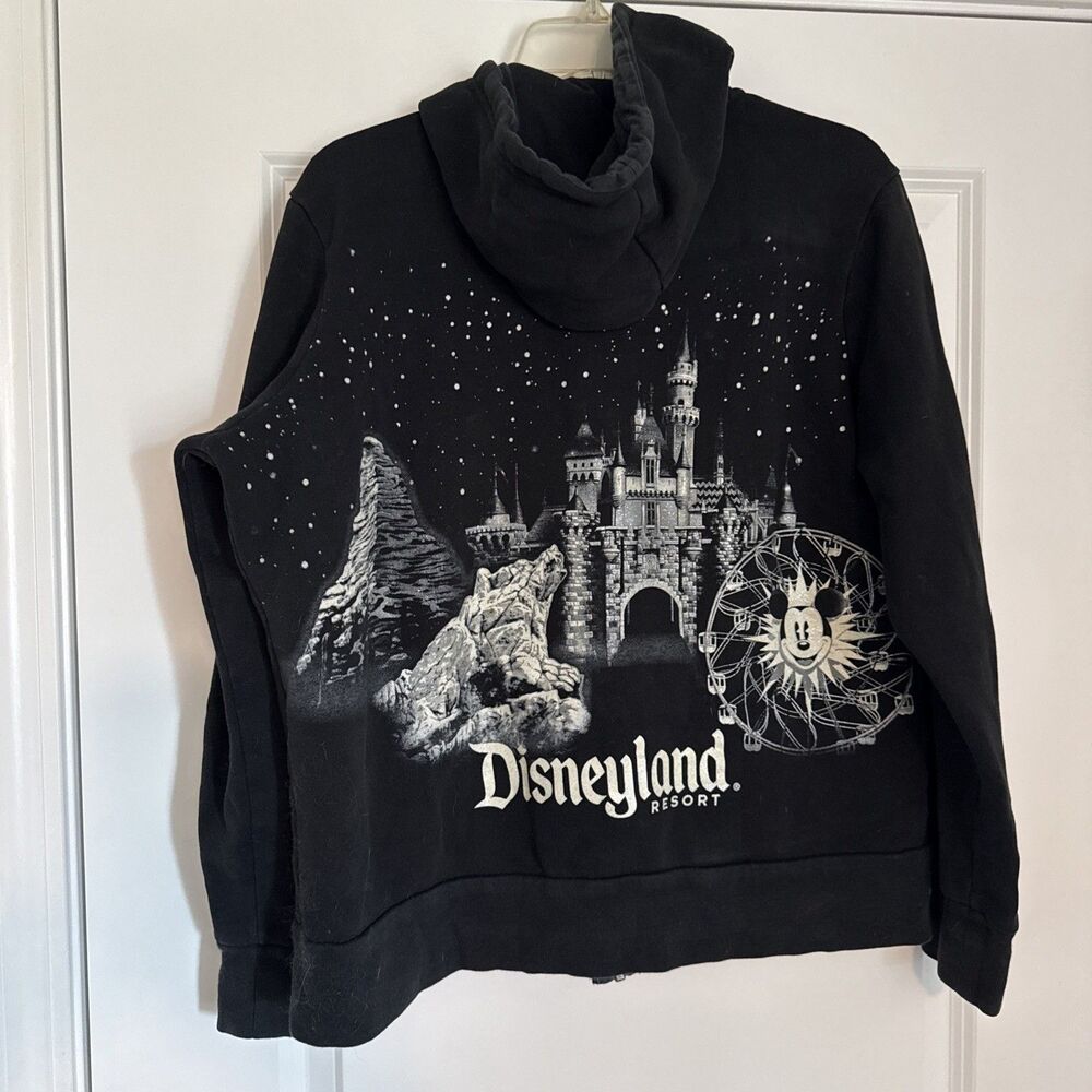 Disney DISNEYLAND RESORT Black Hoodie Jacket SILVER SPARKLE CINDERELLA Castle XL